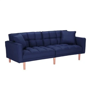 Miękka i wygodna rozkładana sofa z niebieskiego lnu