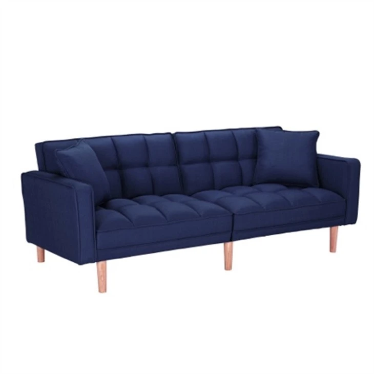 Miękka i wygodna rozkładana sofa z niebieskiego lnu